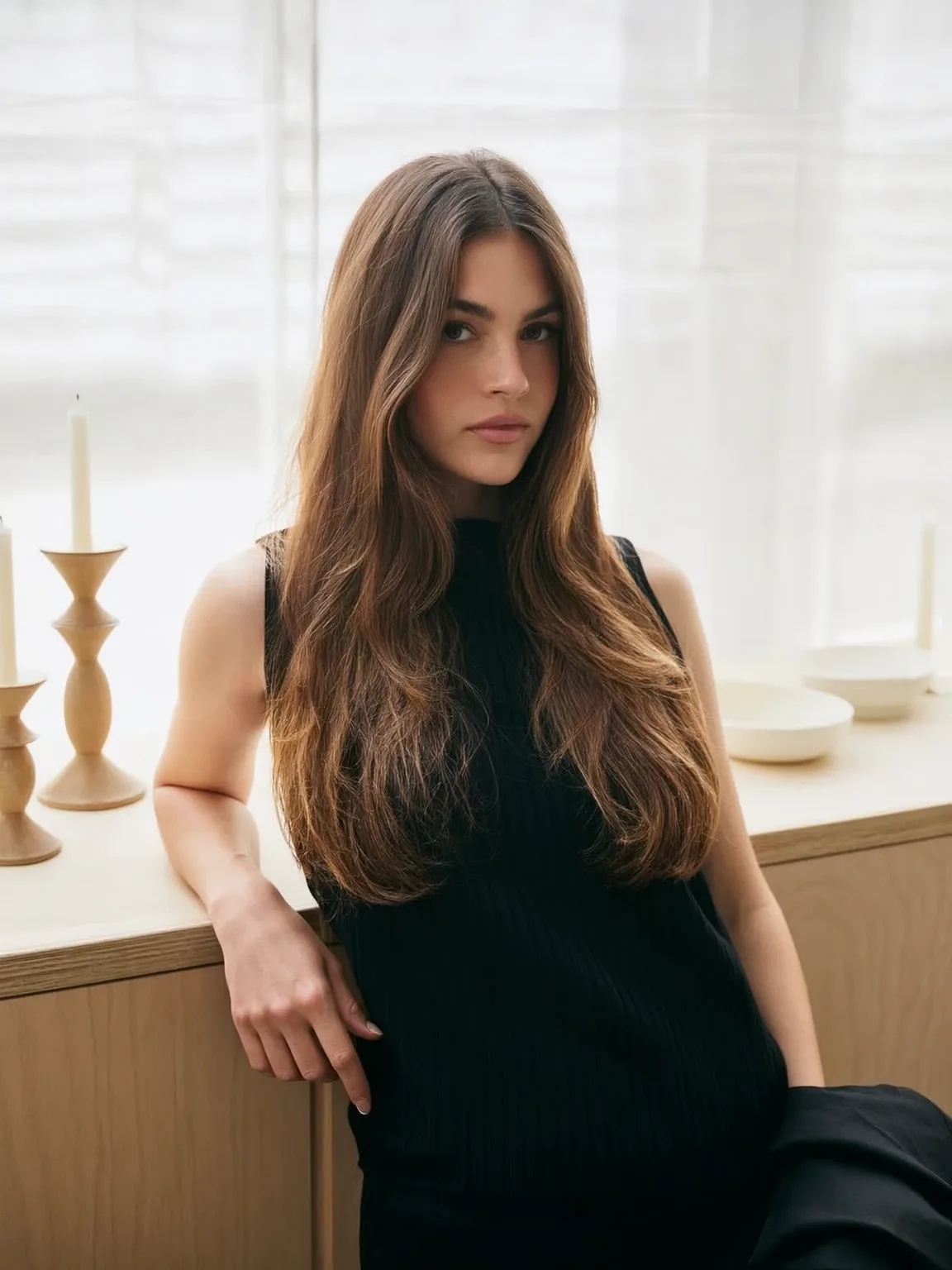 Long Wavy Subtle Layers in Warm Caramel Brown